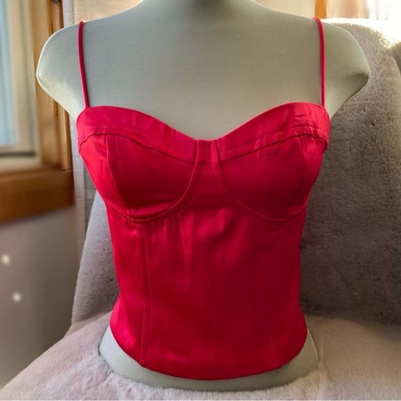 NWT Jason Wu Satin Bustier Corset Top Tank Zipper Pink Red Structured Sleeveless - Picture 3 of 11